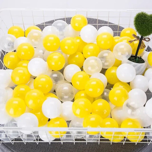 Bolas/pelotas amarillas, transparentes y blancas de piscina infantil con un diámetro de 5,5cm - ByLeoZ