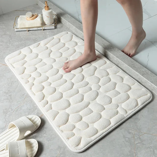 Alfombra de baño antideslizante efecto piedra crema/blanca (40x60cm) - ByLeoZ