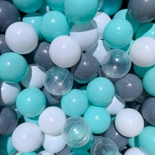 Bolas/pelotas celestes, grises y transparentes de piscina infantil con un diámetro de 5,5cm - ByLeoZ