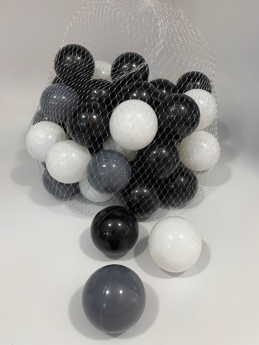 Bolas/pelotas grises, negras y blancas de piscina infantil con un diámetro de 5,5cm - ByLeoZ